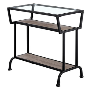 12" x 24" x 22" Dark Taupe/Black/Clear, Metal, Mdf, Tempered Glass - Accent Table