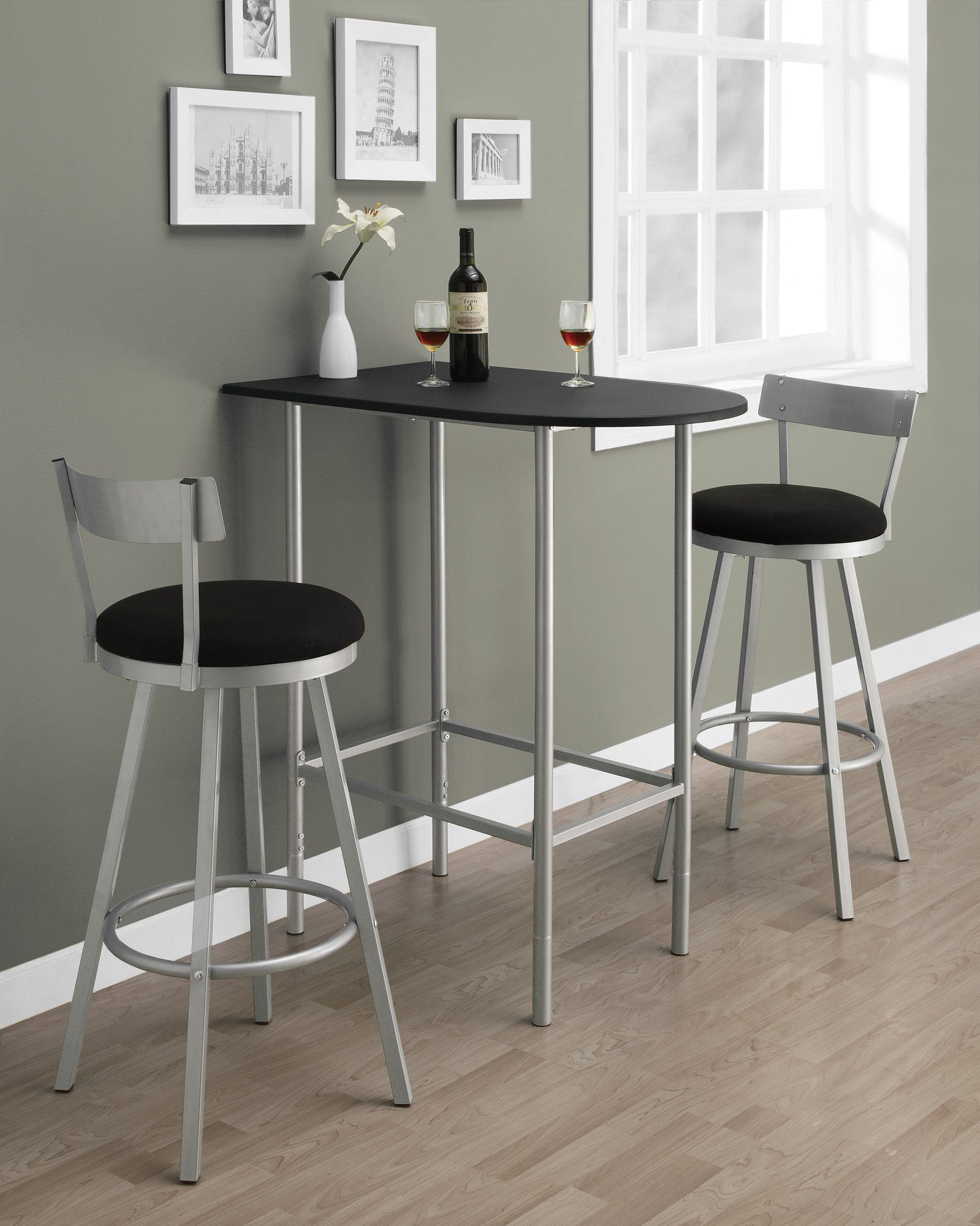 HOME BAR - 24"X 36" / BLACK / SILVER METAL SPACESAVER