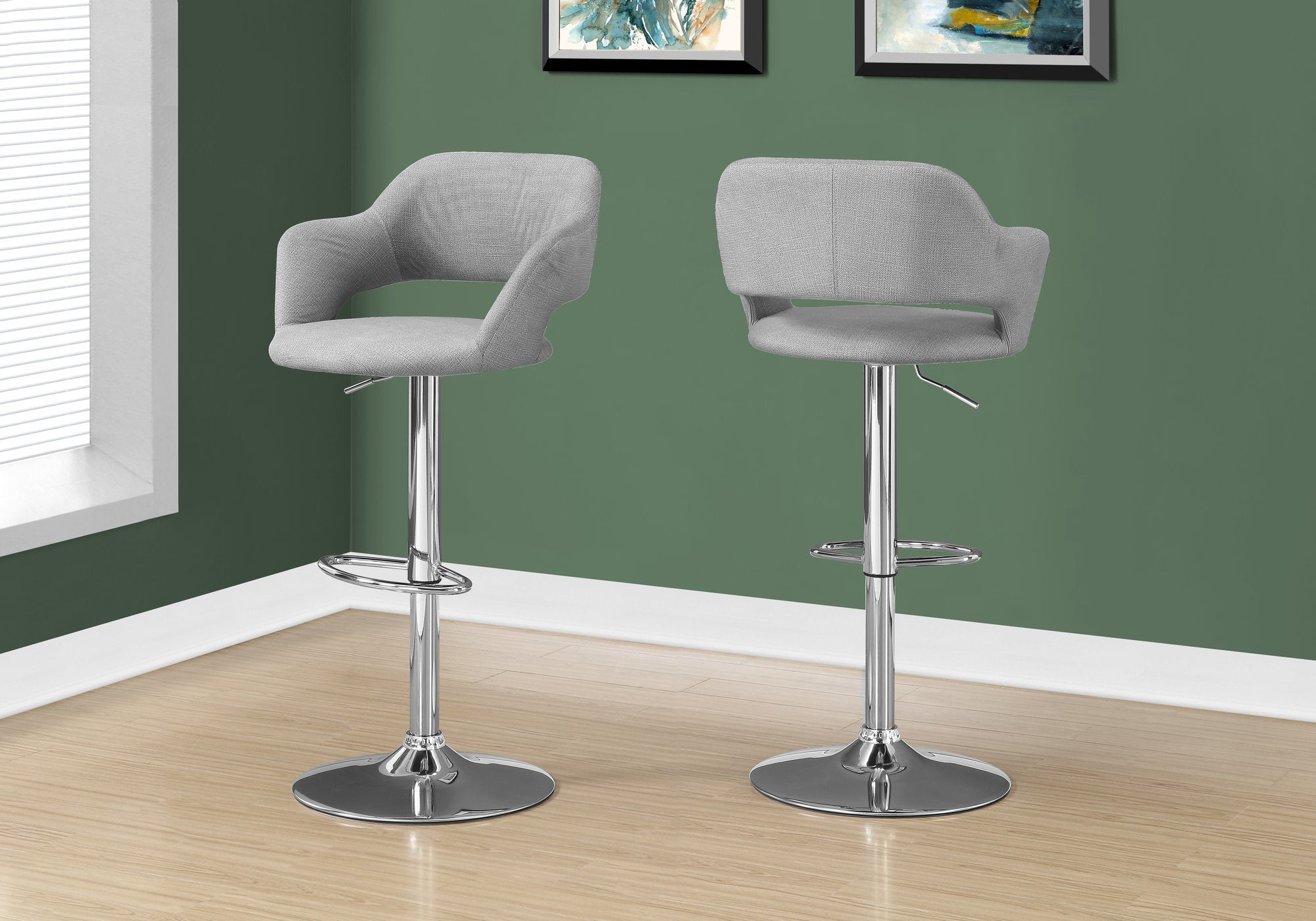 BARSTOOL - GREY FABRIC / CHROME METAL HYDRAULIC LIFT