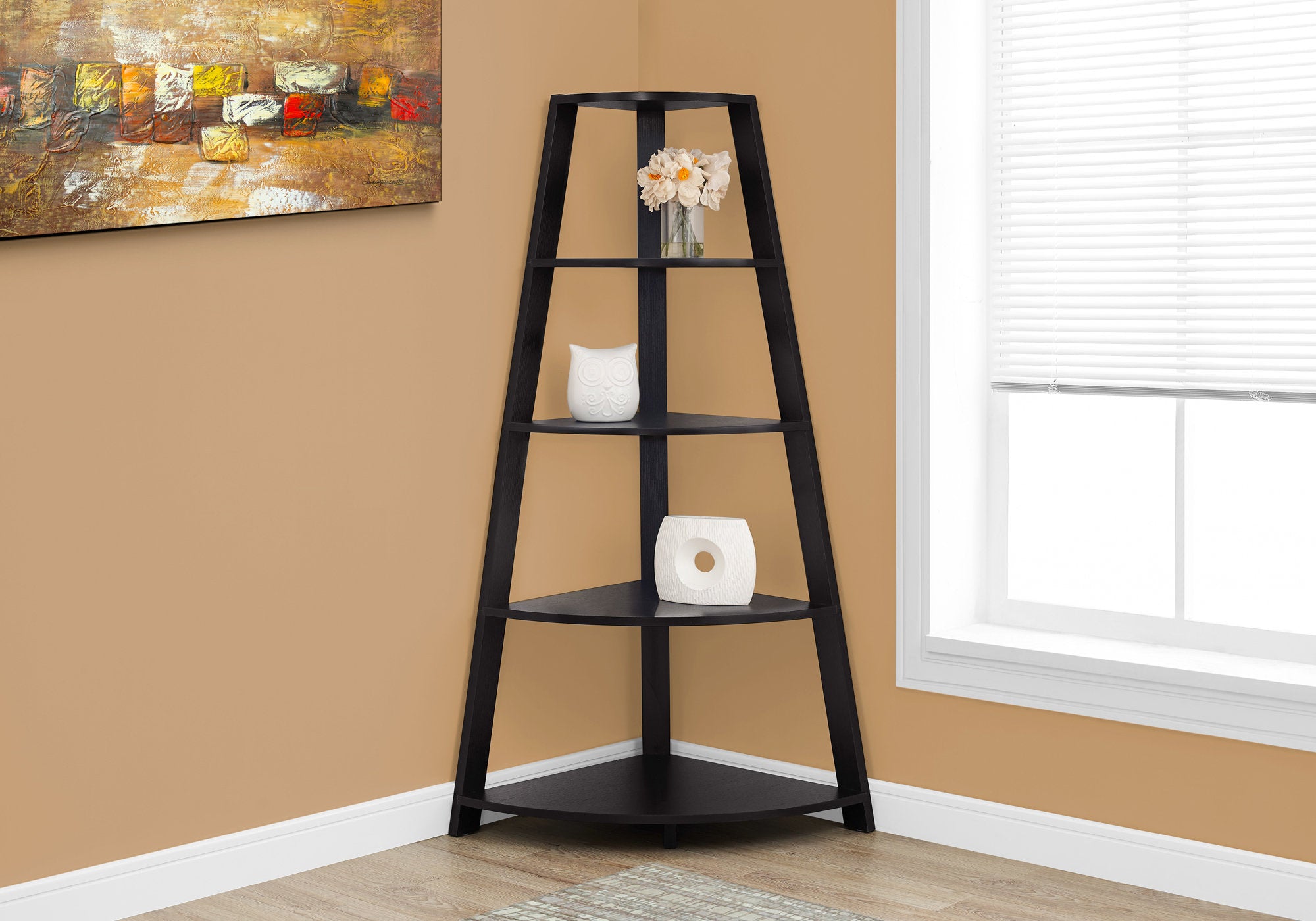 BOOKCASE - 60"H / CAPPUCCINO CORNER ACCENT ETAGERE