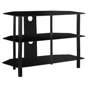 15.75" x 35.75" x 24" Black, Metal, Tempered Glass - TV Stand