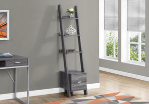 69" Grey Particle Board Ladder Bookcase with a Storage Drawer