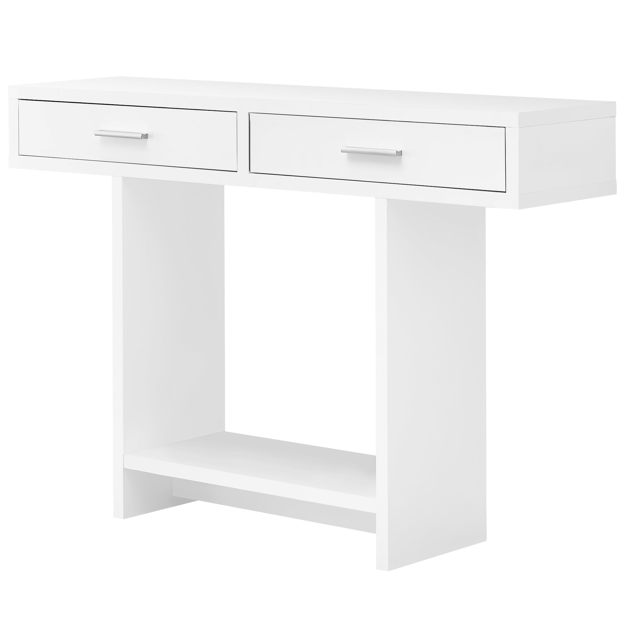 12.25" x 47.25" x 32" White, Particle Board, Hollow-Core - Accent Table with a Hollow Core and 2 Drawers