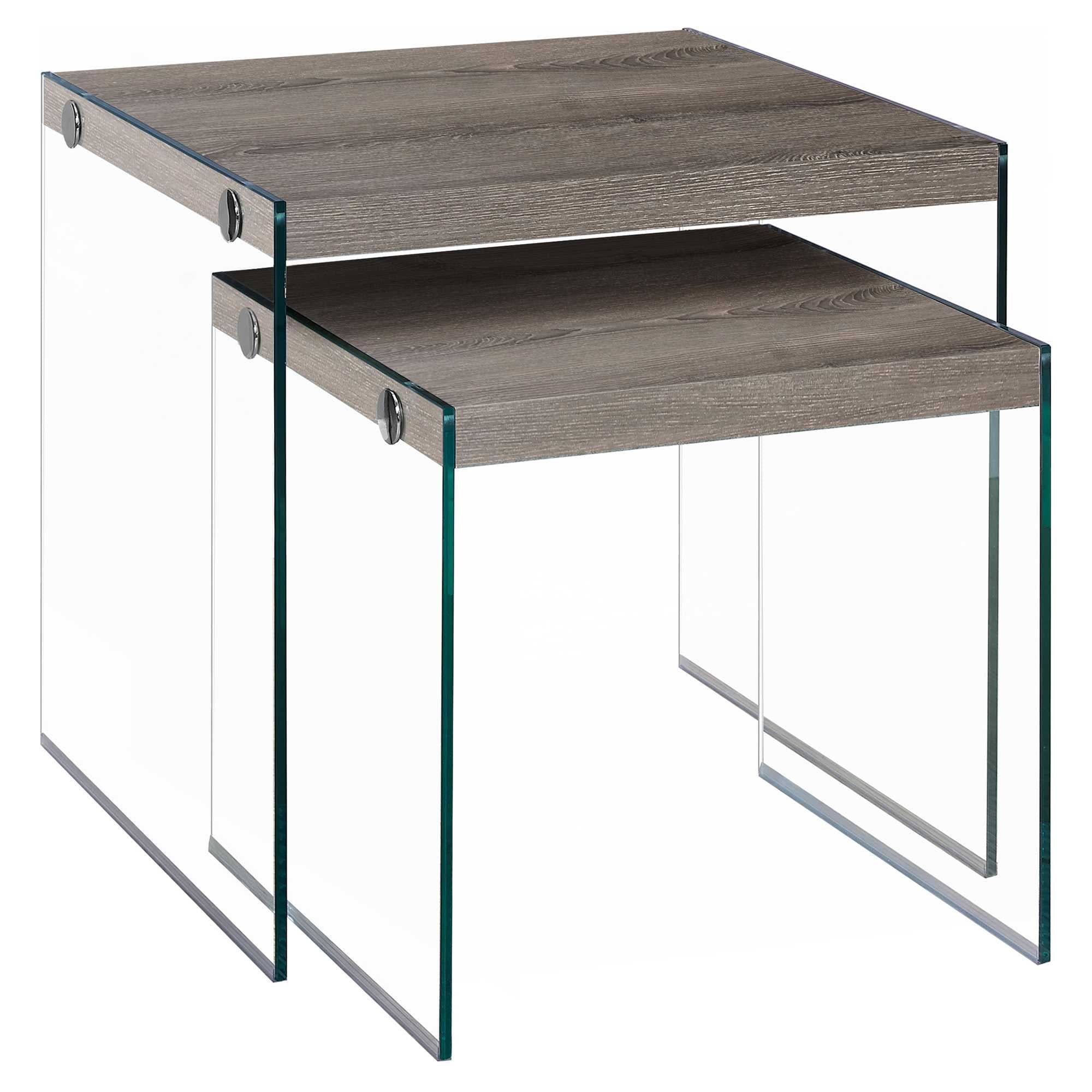 35.5" x 35.5" x 35.5" Dark Taupe, Clear, Particle Board, Tempered Glass - 2pcs Nesting Table Set