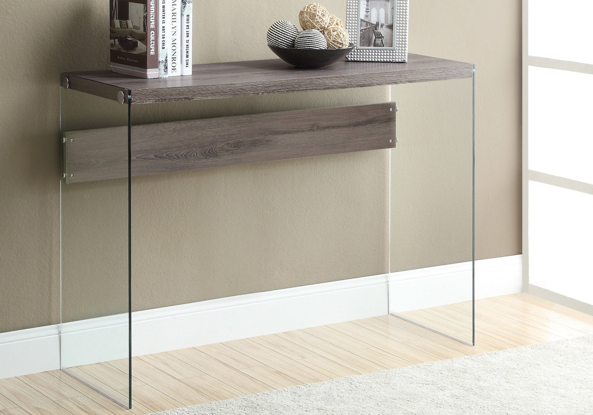 32" Particle Board and Clear Tempered Glass Accent Table