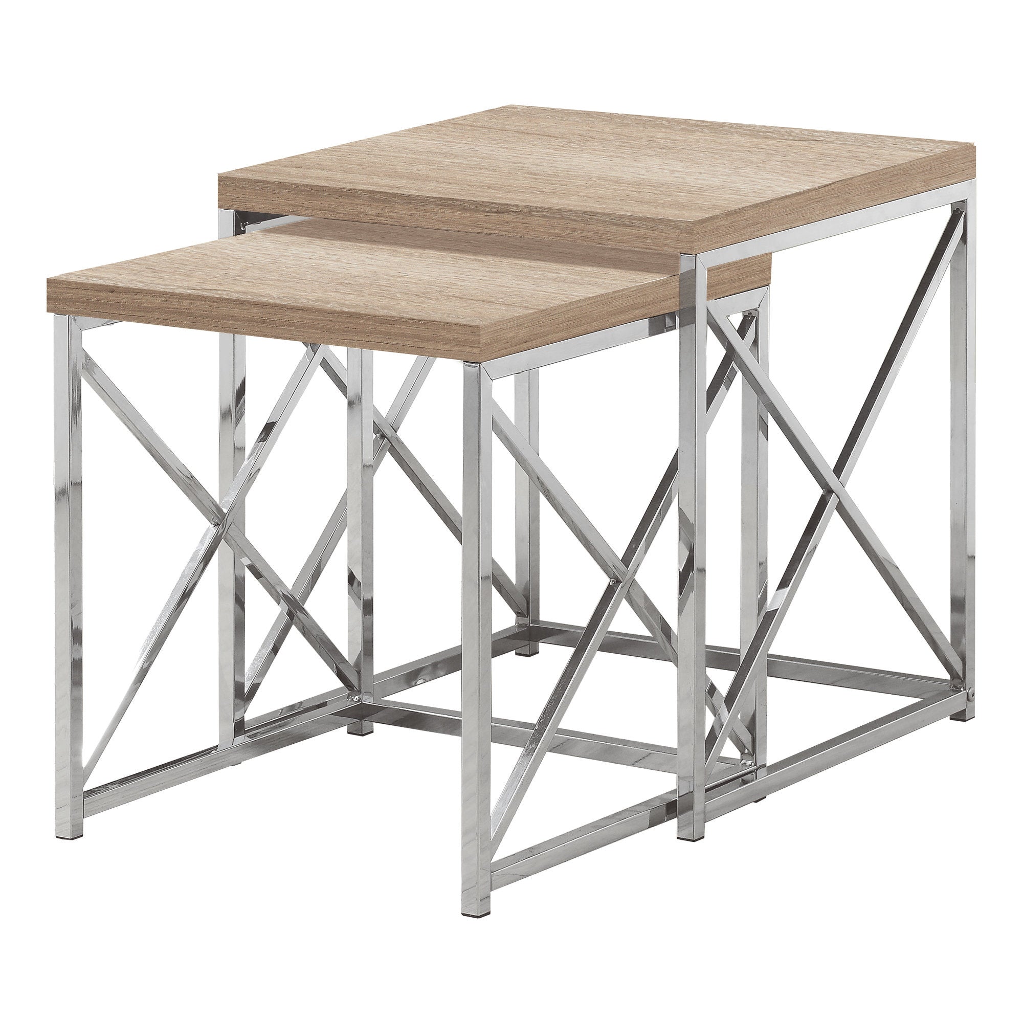 37.25" x 37.25" x 40.5" Natural, Particle Board, Metal - 2pcs Nesting Table Set