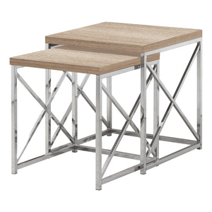 37.25" x 37.25" x 40.5" Natural, Particle Board, Metal - 2pcs Nesting Table Set