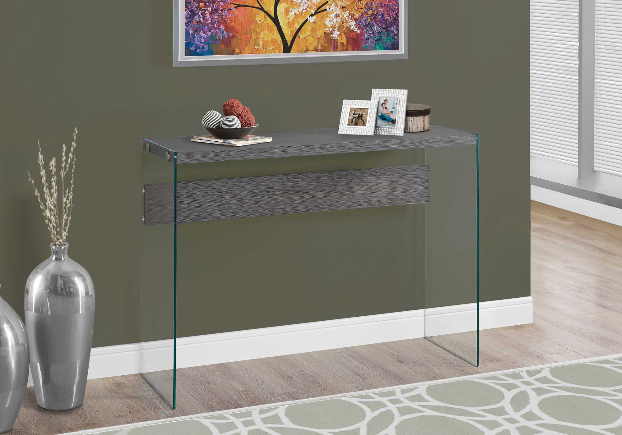 32" Grey Particle Board and Clear Tempered Glass Accent Table