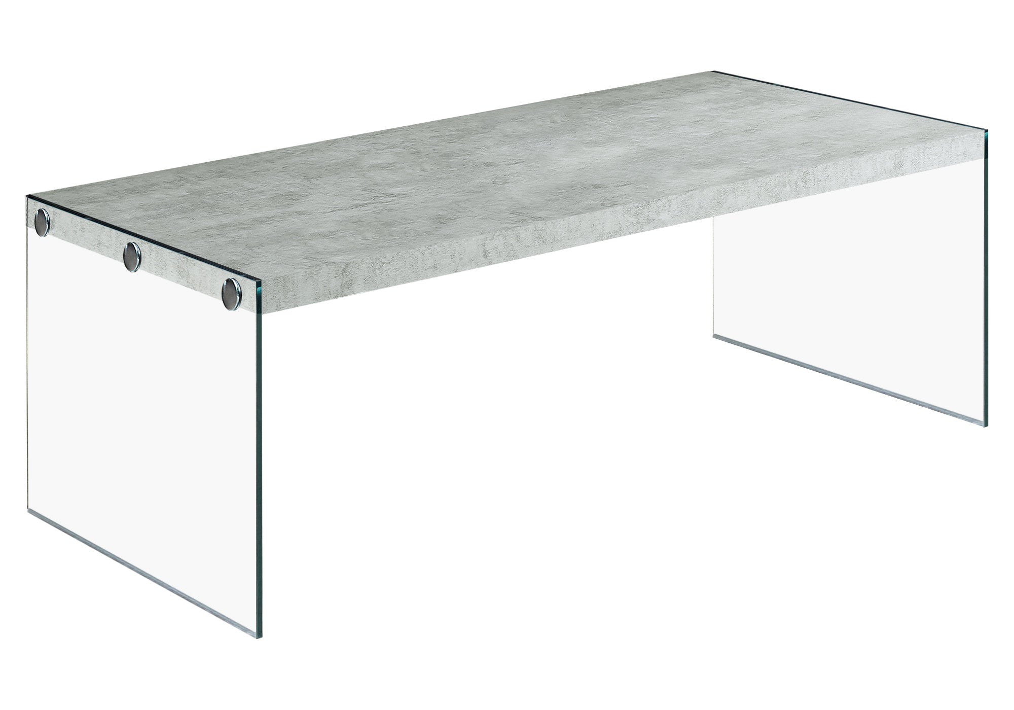 22" x 44" x 16" Grey Cement, Tempered Glass - Coffee Table