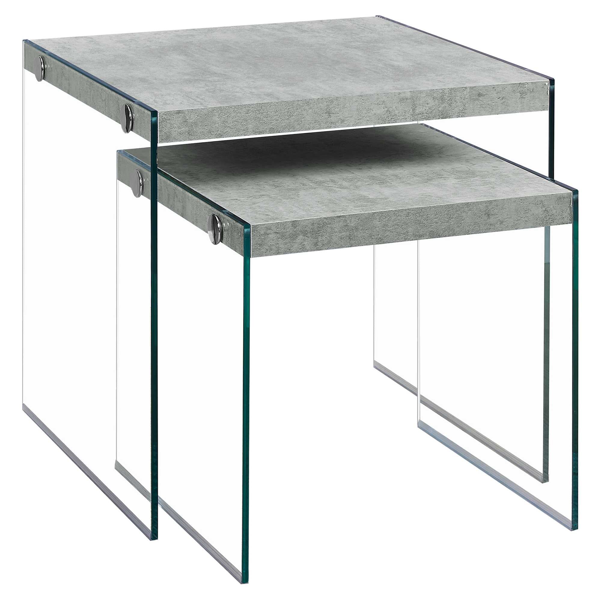 35.5" x 35.5" x 35.5" Grey, Clear, Particle Board, Tempered Glass - 2pcs Nesting Table Set