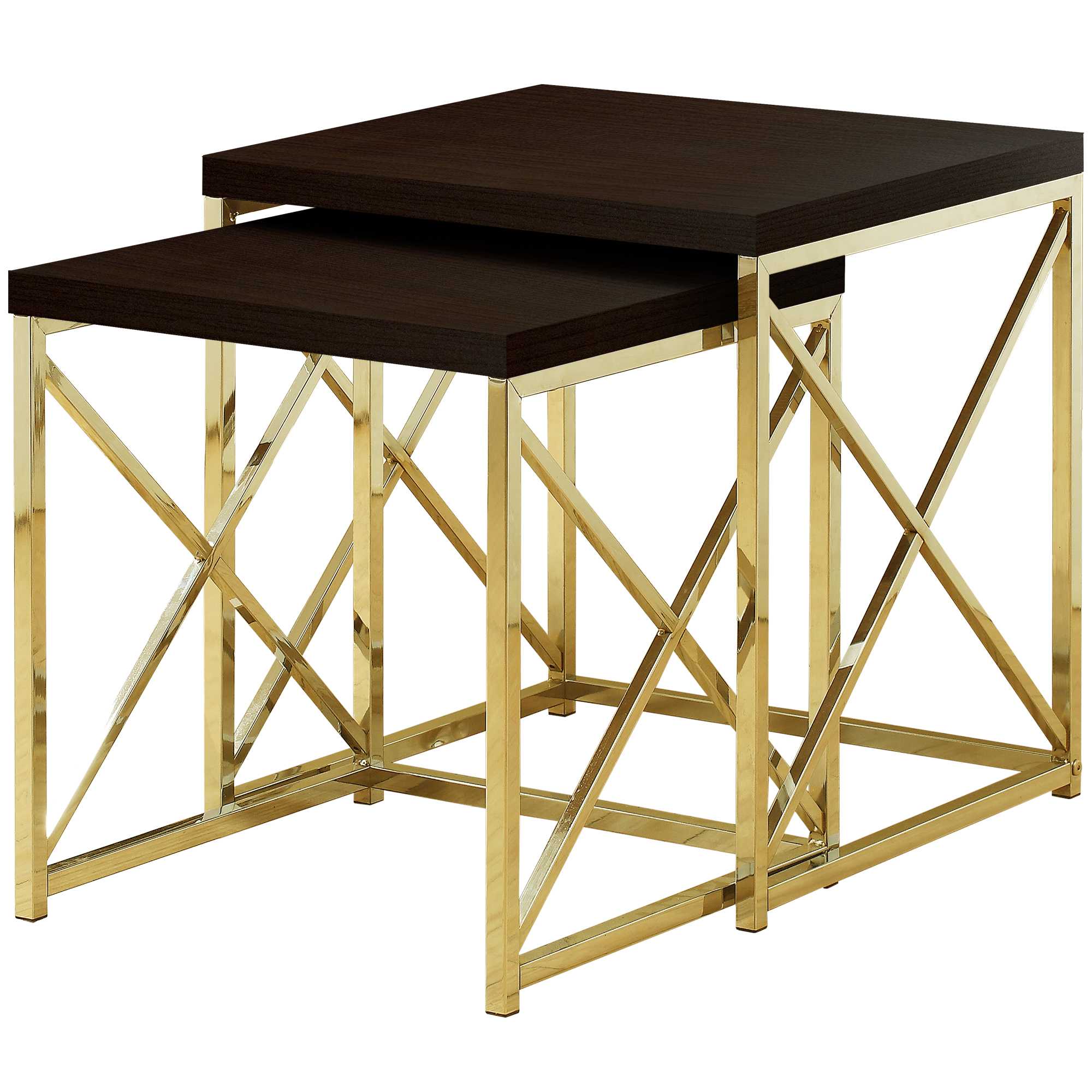 37.25" x 37.25" x 40.5" Cappuccino, Gold, Particle Board, Metal - 2pcs Nesting Table Set