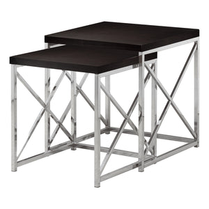 37.25" x 37.25" x 40.5" Cappuccino, Particle Board, Metal - 2pcs Nesting Table Set