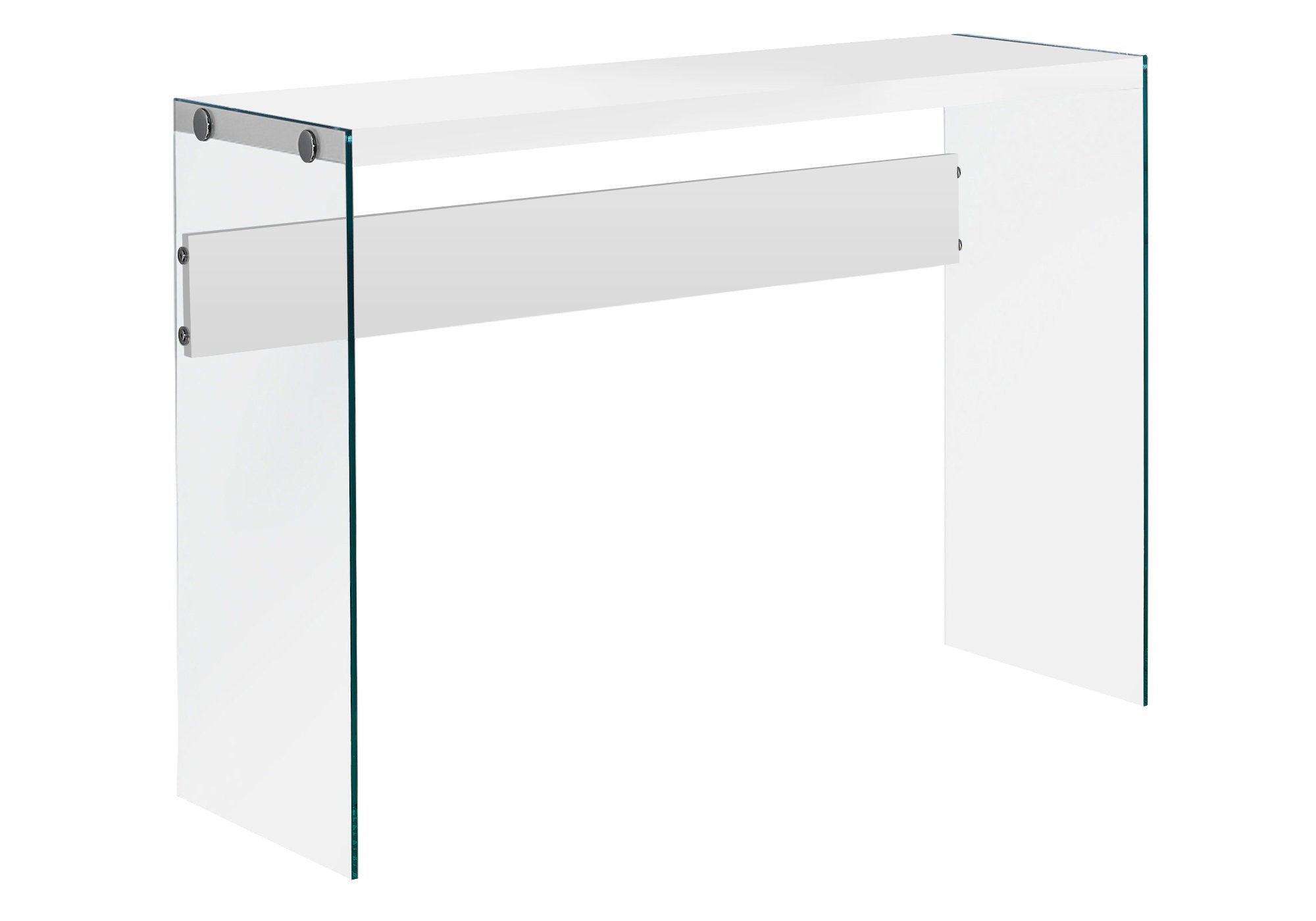 15.75" x 44" x 32" White, Clear, Particle Board, Tempered Glass - Accent Table