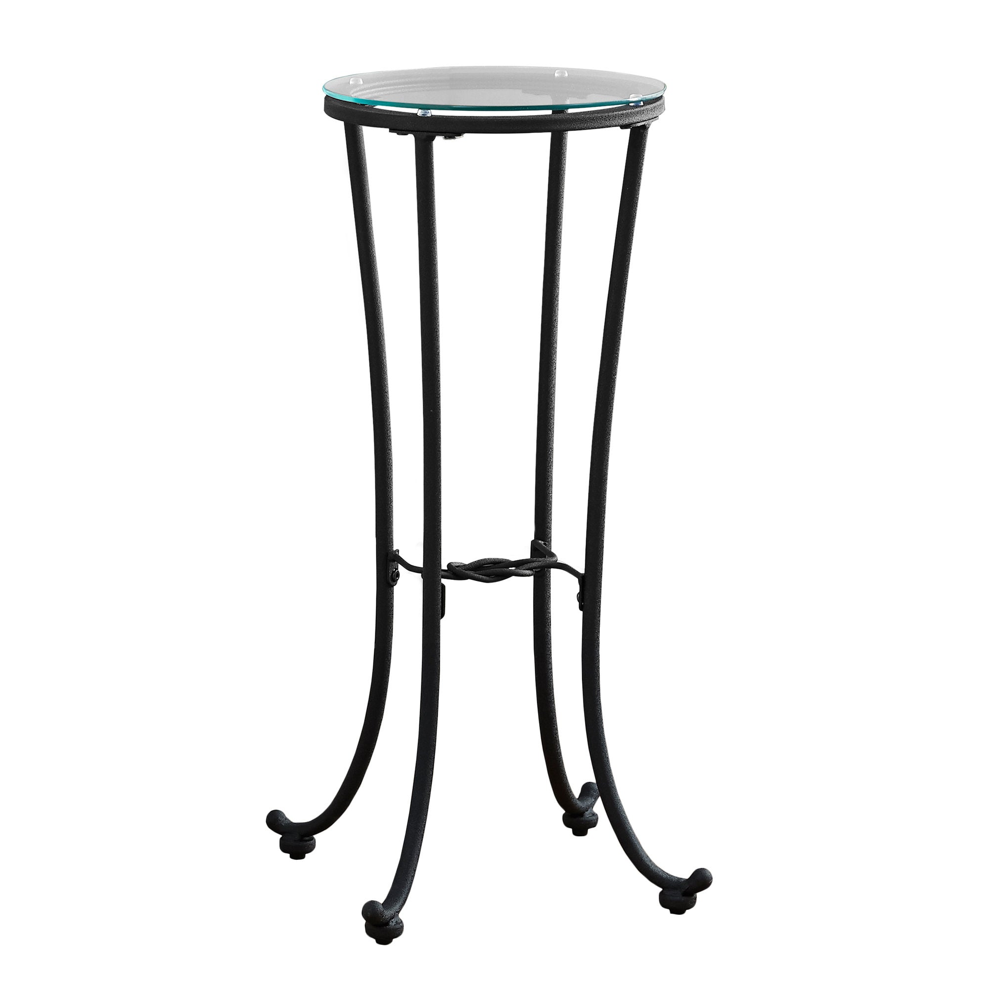 12" x 12" x 28.5" Black, Clear, Metal, Tempered Glass - Accent Table