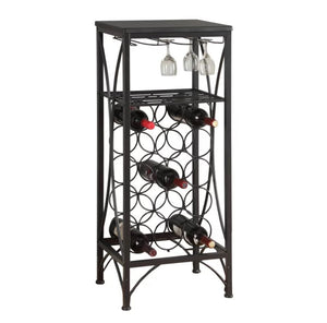 12.5" x 16.25" x 40.5" Black, Metal, Wine Bottle and Glass Rack - Home Bar