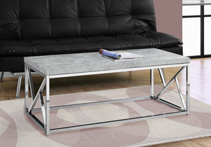 17" Grey Cement Particle Board, Laminate, and Chrome Metal Coffee Table