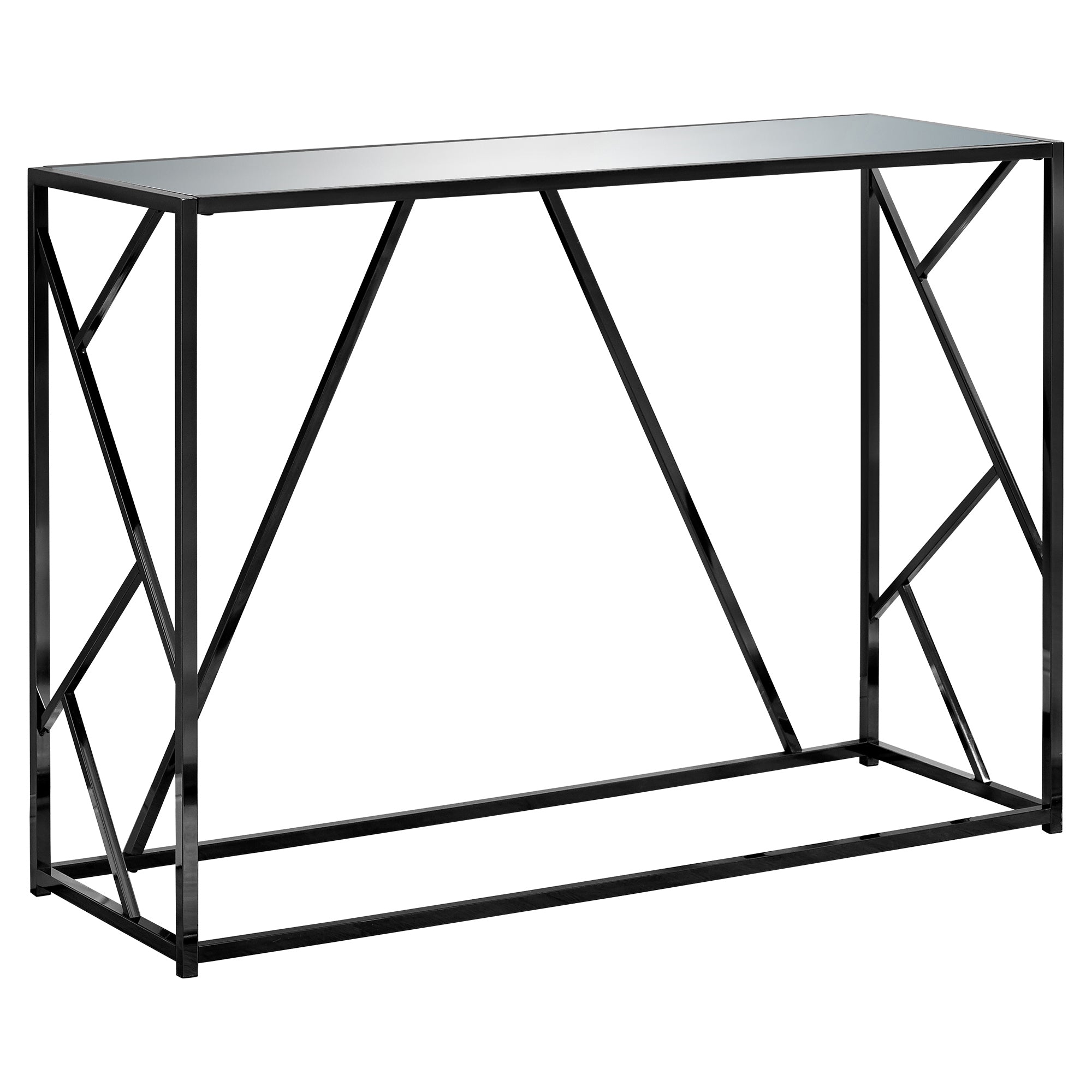 15.75" x 44" x 32" Black, Metal, Glass, Particle Board - Accent Table with a Mirror Top