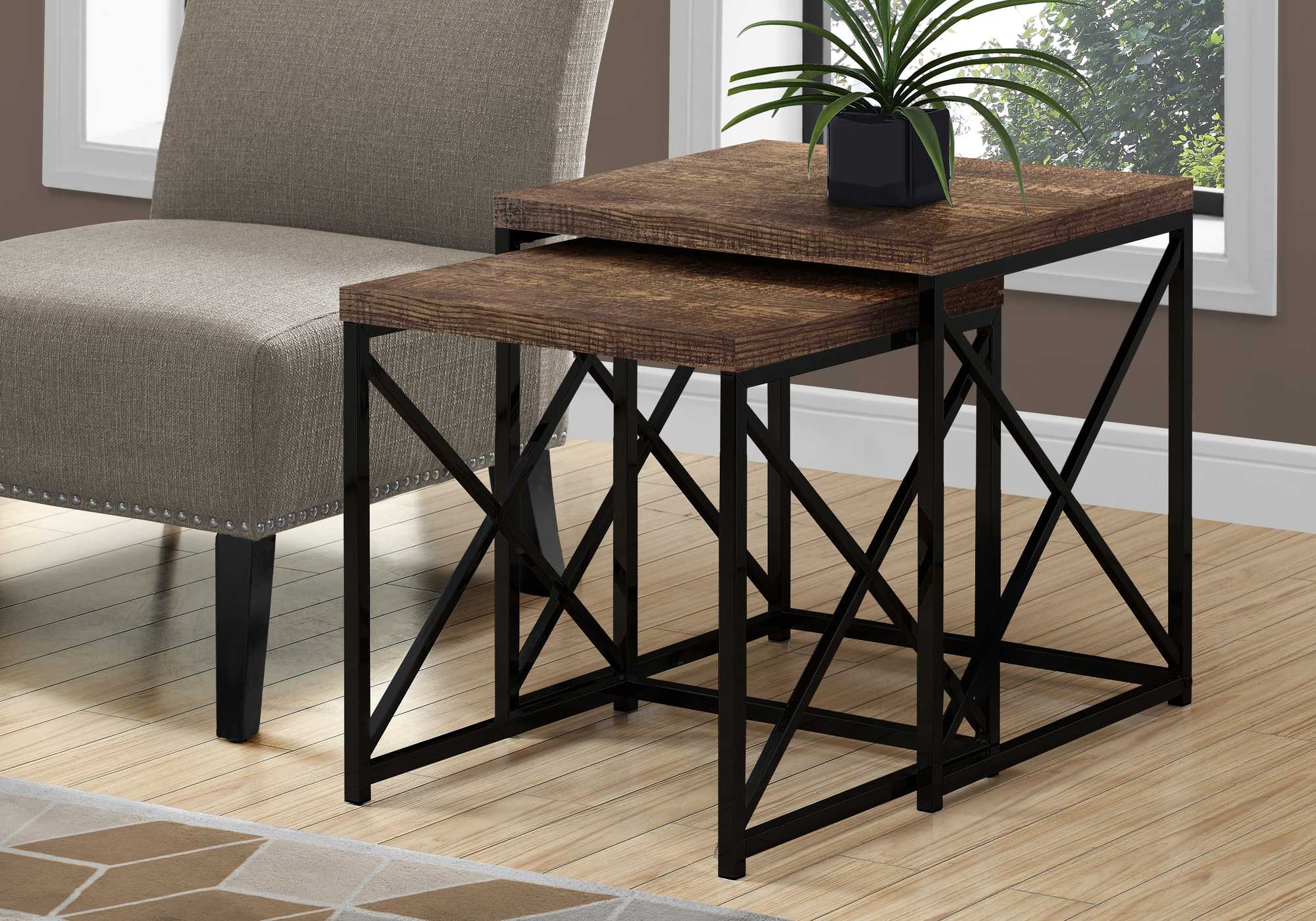 40.5" Particle Board and Black Metal Two Pieces Nesting Table Set