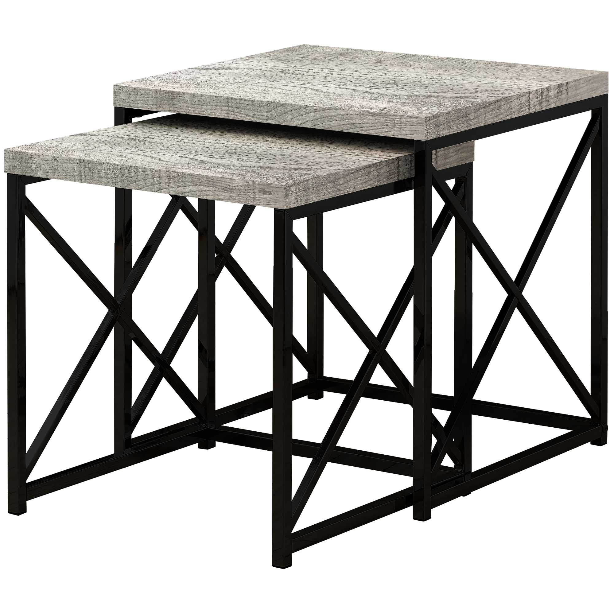 37.25" x 37.25" x 40.5" Grey, Black, Particle Board, Metal - 2pcs Nesting Table Set