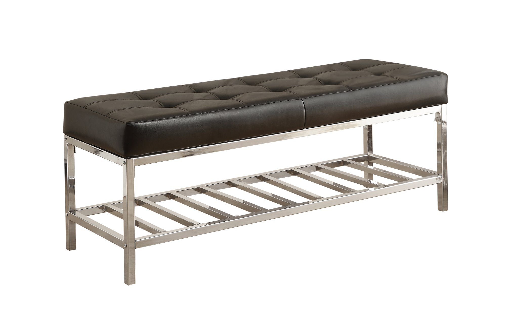 16.5" x 48.5" x 18" Black Leather-Look/Chrome Metal - Bench