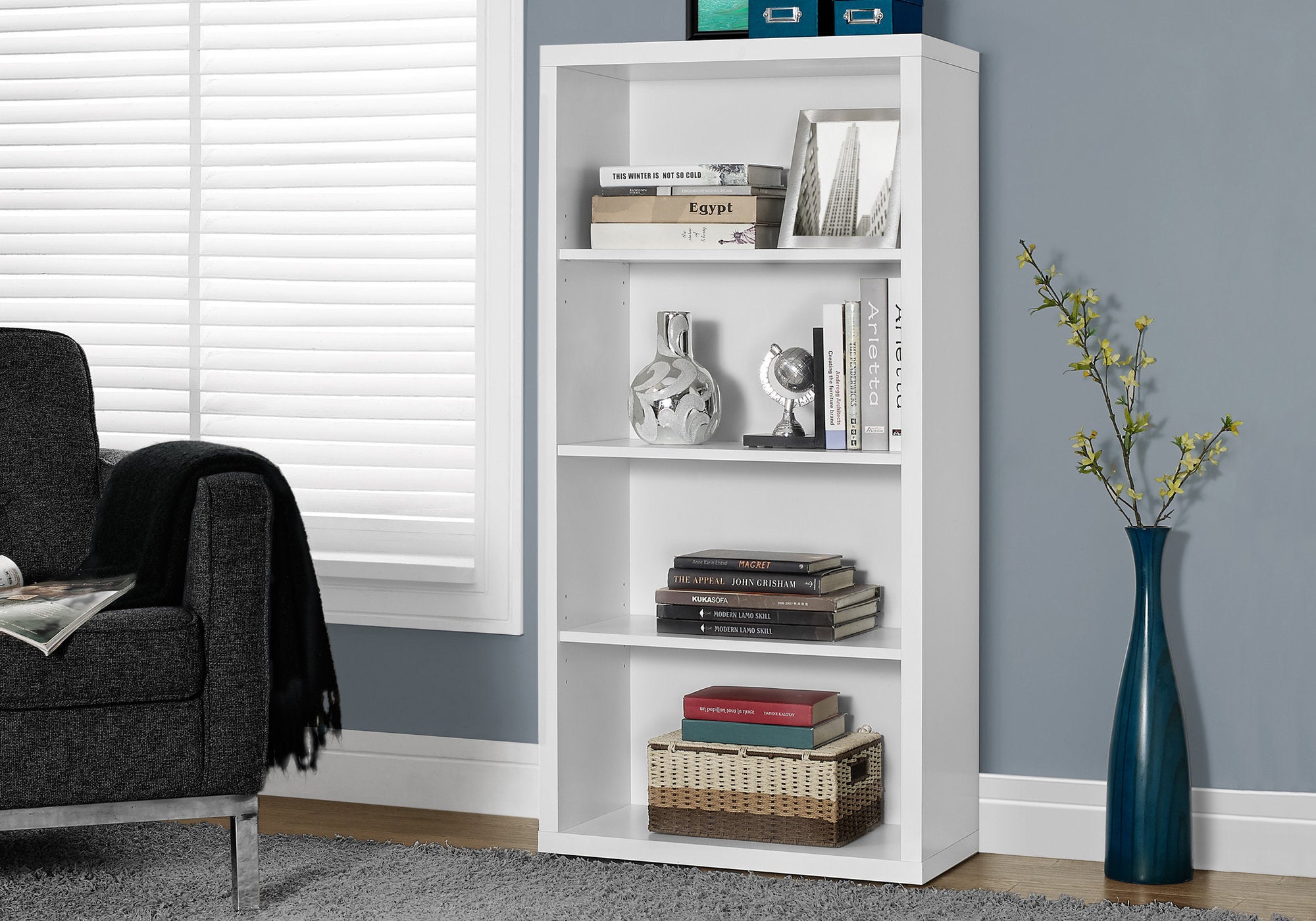 47.5" White Particle Board and MDF Bookshelf with Adjustable Shelves