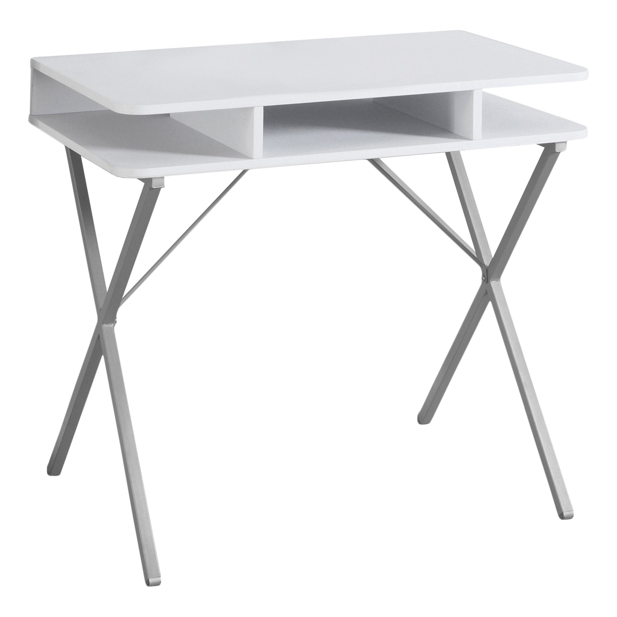 19.75" x 31.5" x 29.75" White, Silver, Metal - Computer Desk