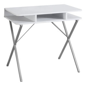 19.75" x 31.5" x 29.75" White, Silver, Metal - Computer Desk