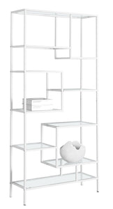 12" x 32" x 72" White, Clear, Tempered Glass, Metal - Bookcase