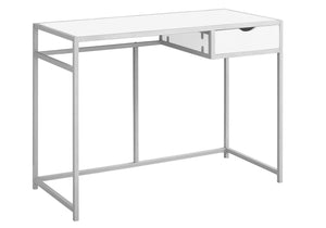 20" x 42.25" x 30" White, Silver, Mdf, Metal - Computer Desk