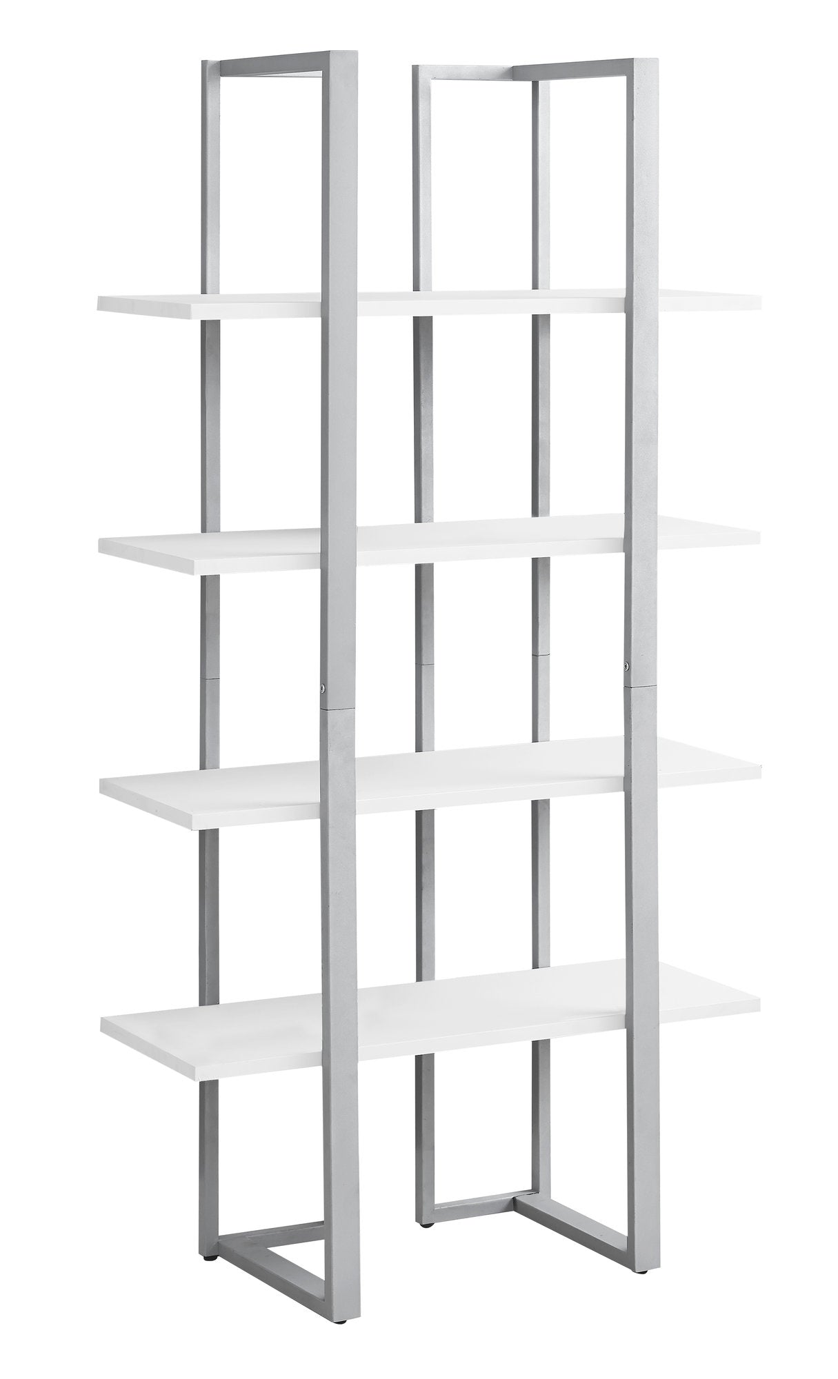 13.25" x 32" x 60" White, Silver, Mdf, Metal - Bookshelf