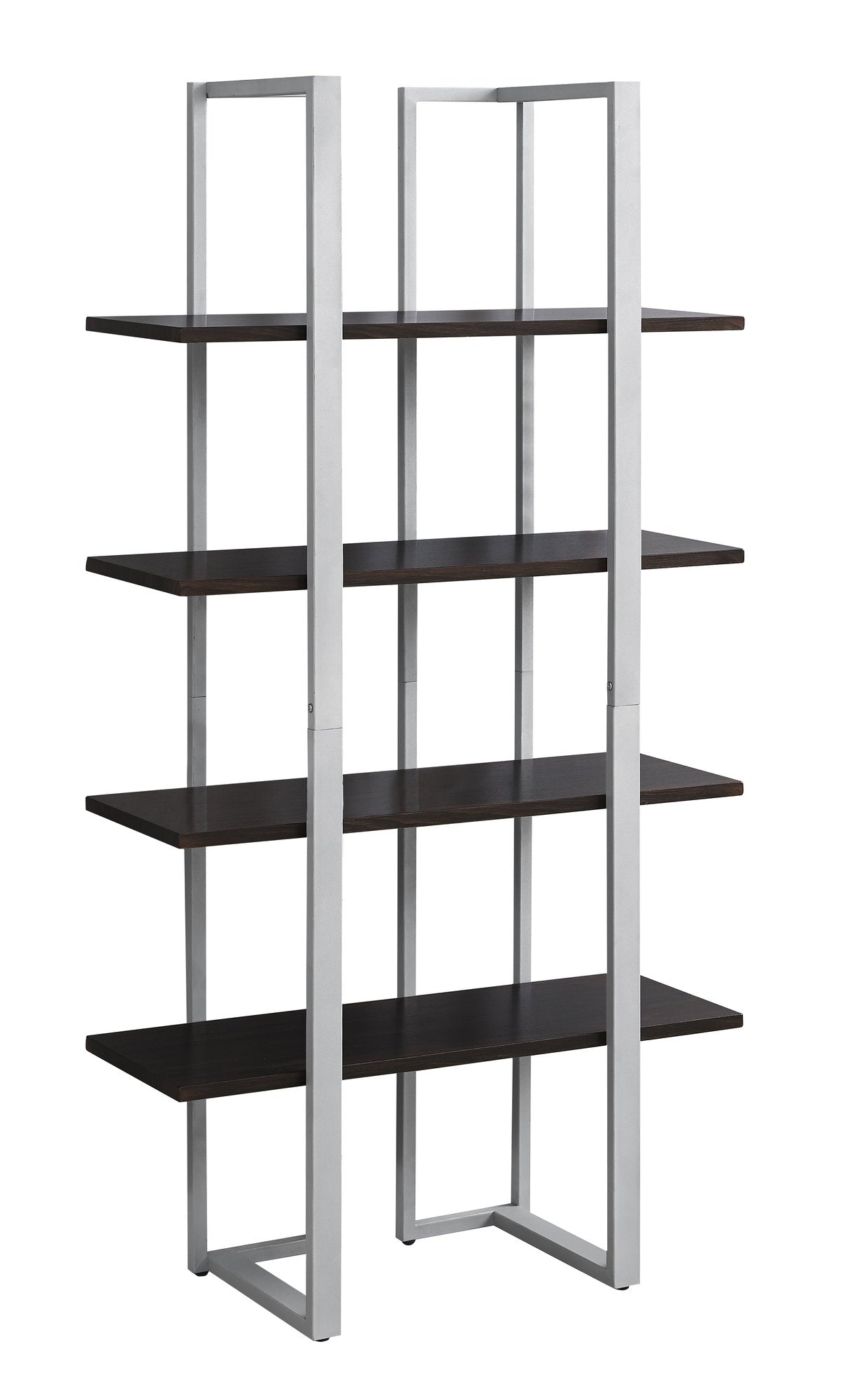 13.25" x 32" x 60" Cappuccino, Silver, Mdf, Metal - Bookshelf