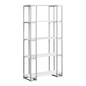 12.5" x 32" x 62" White, Silver, Mdf, Metal - Bookcase