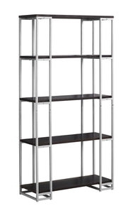 12.5" x 32" x 62" Cappuccino, Silver, Mdf, Metal - Bookcase