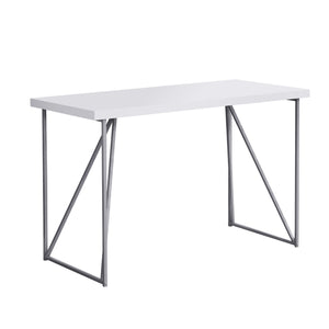 22" x 47.25" x 30" White, Silver, Metal, Hollow-Core, Particle Board - Computer Desk