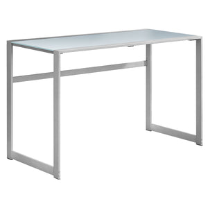 22" x 48" x 30" Silver, White, Tempered Glass, Metal - Computer Desk