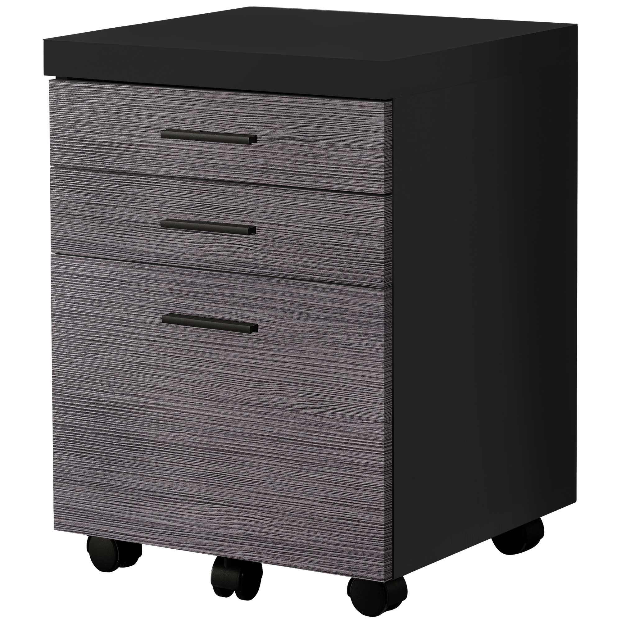 17.75" x 18.25" x 25.25" Black, Grey, Particle Board, 3 Drawers - Filing Cabinet