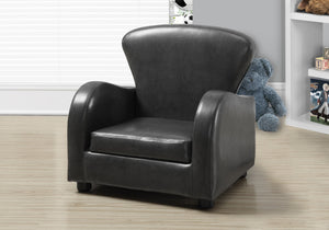 20" Charcoal Grey Leather Look, Solid Wood, and Foam Juvenile Chair