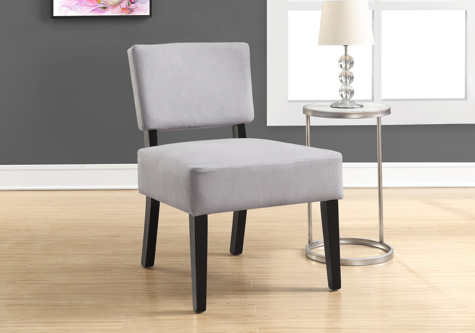 31.5" Light Grey Polyester, Foam, and Solid Wood Accent Chair