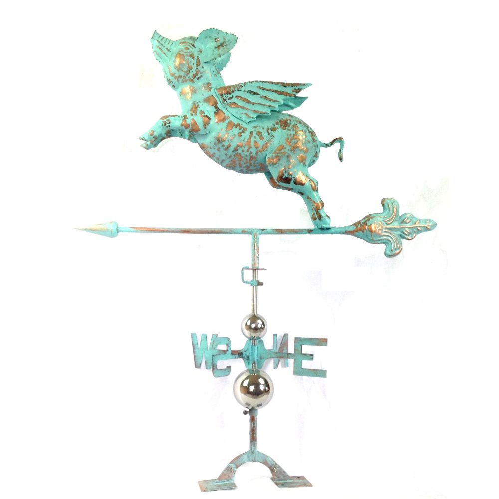 Defined Copper Green Flying Pig Weathervane