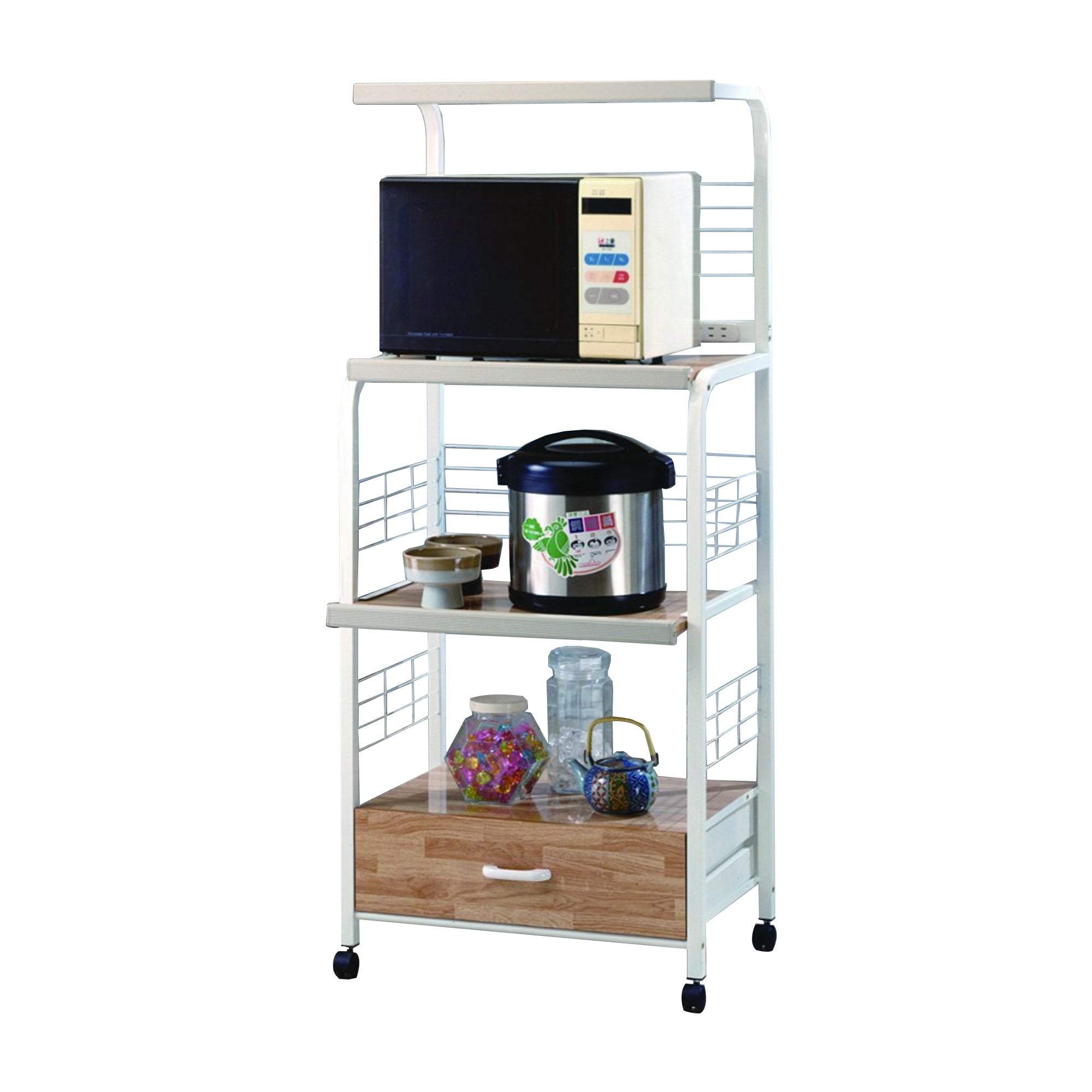 Commodious Kitchen Shelf On Casters, White