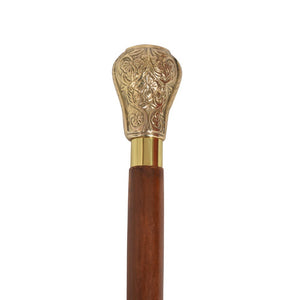 Lyptus Wood Walking Stick With Regal Brass Knob Handle, Brown And Gold