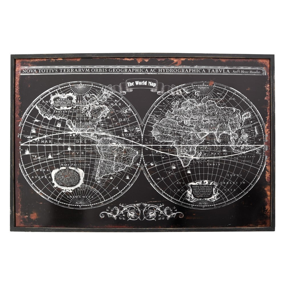 Metal World Map Wall Art Décor, Black