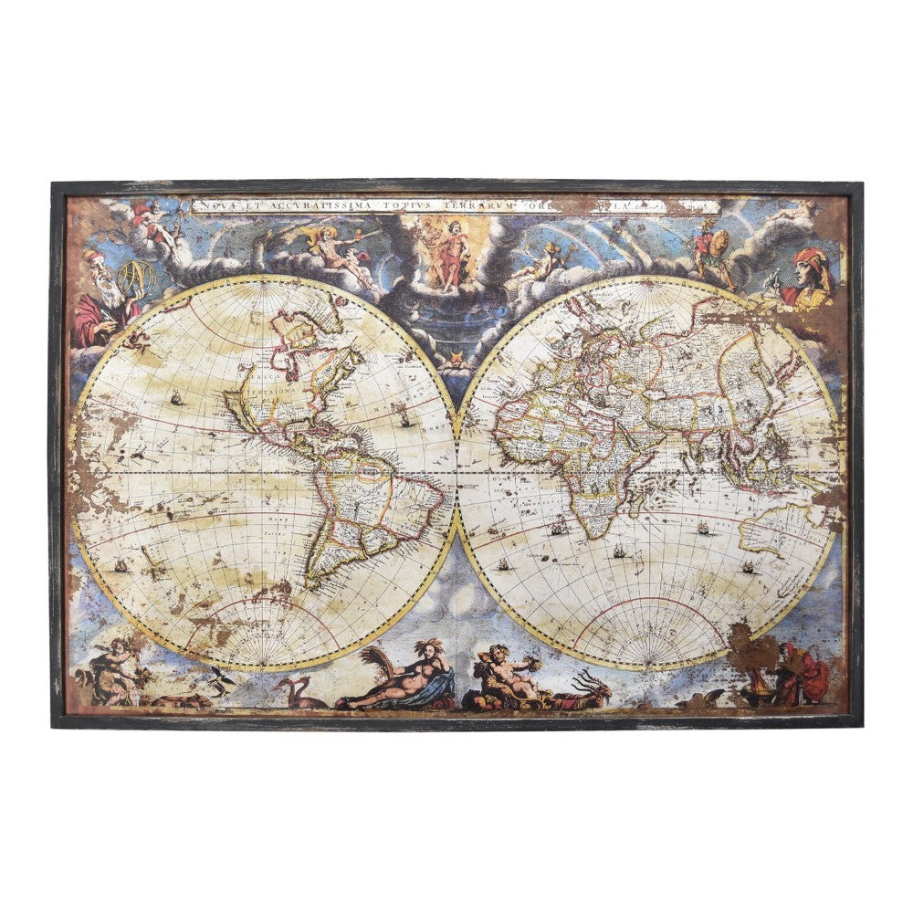 Navigational Metal World Map Décor, Multicolor