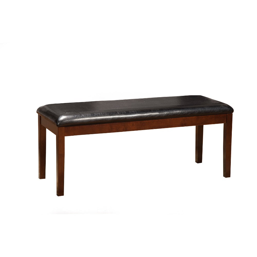 Rubberwood Bench With Faux Leather Upholstery Brown And Gray