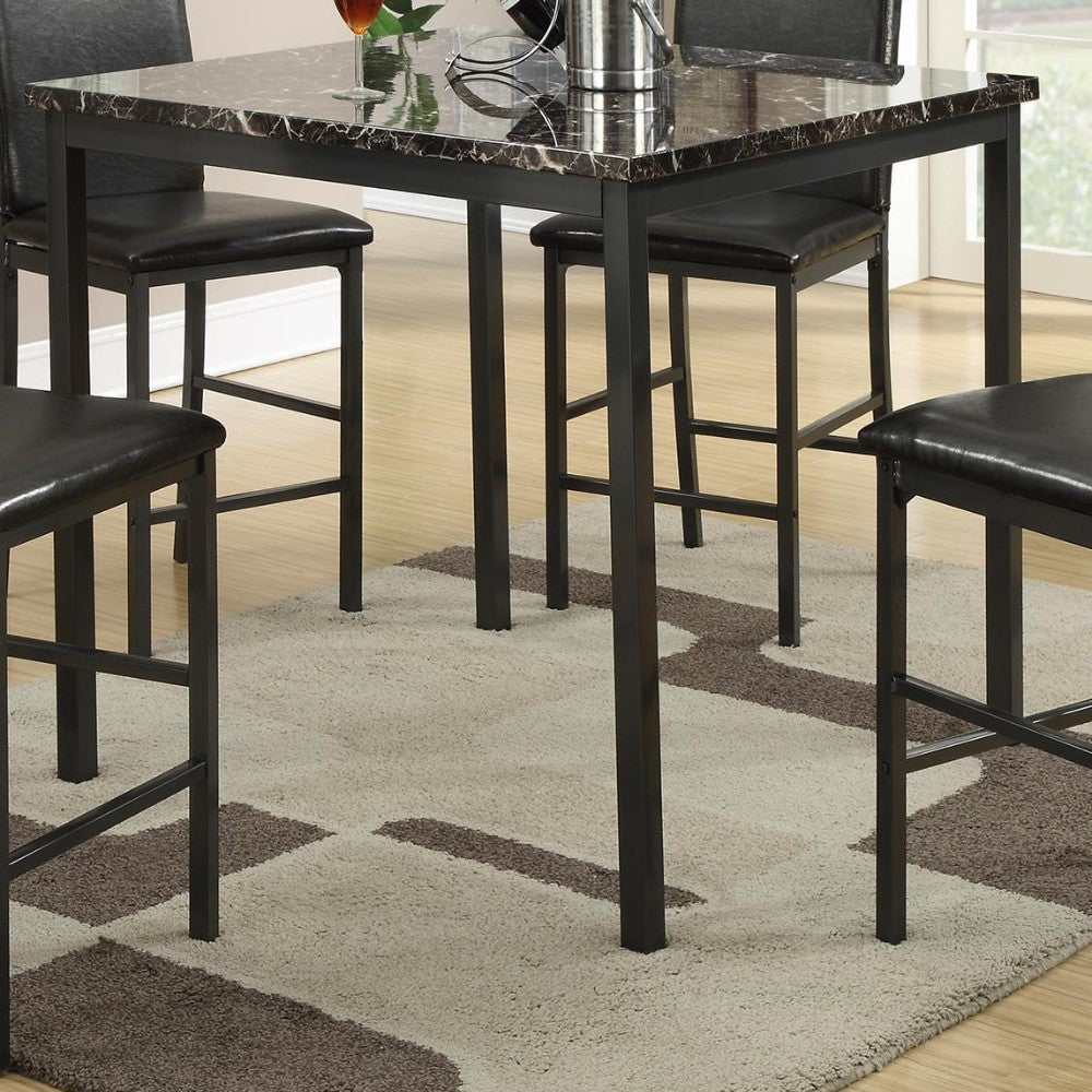 Metal Counter Height Table With Faux Marble Top, Black