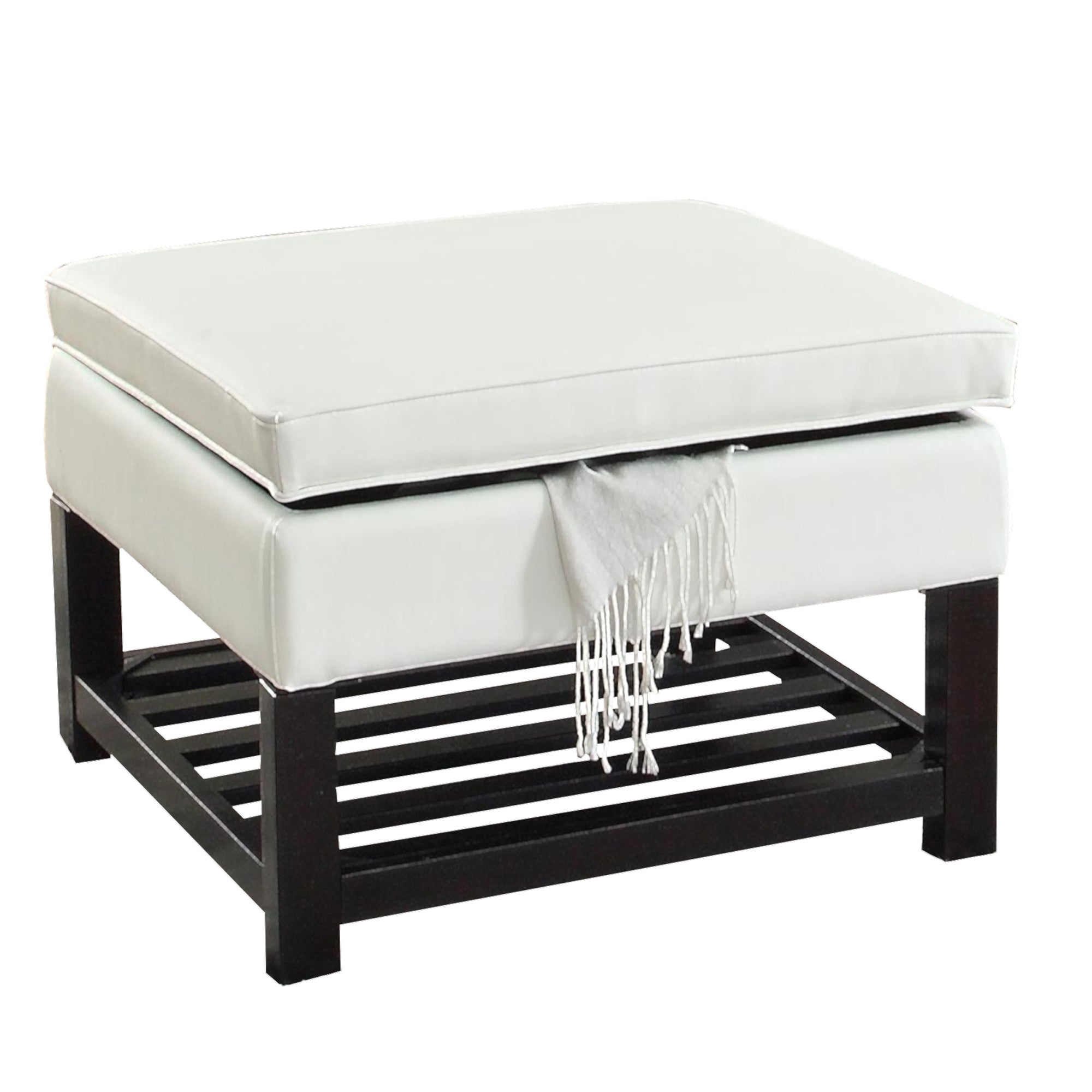 Slatted Wooden Base Ottoman With Storage, White And Brown