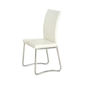 Faux Leather Upholstered Dining Chair With Tubular Metal Legs, Set of Two, White and Silver