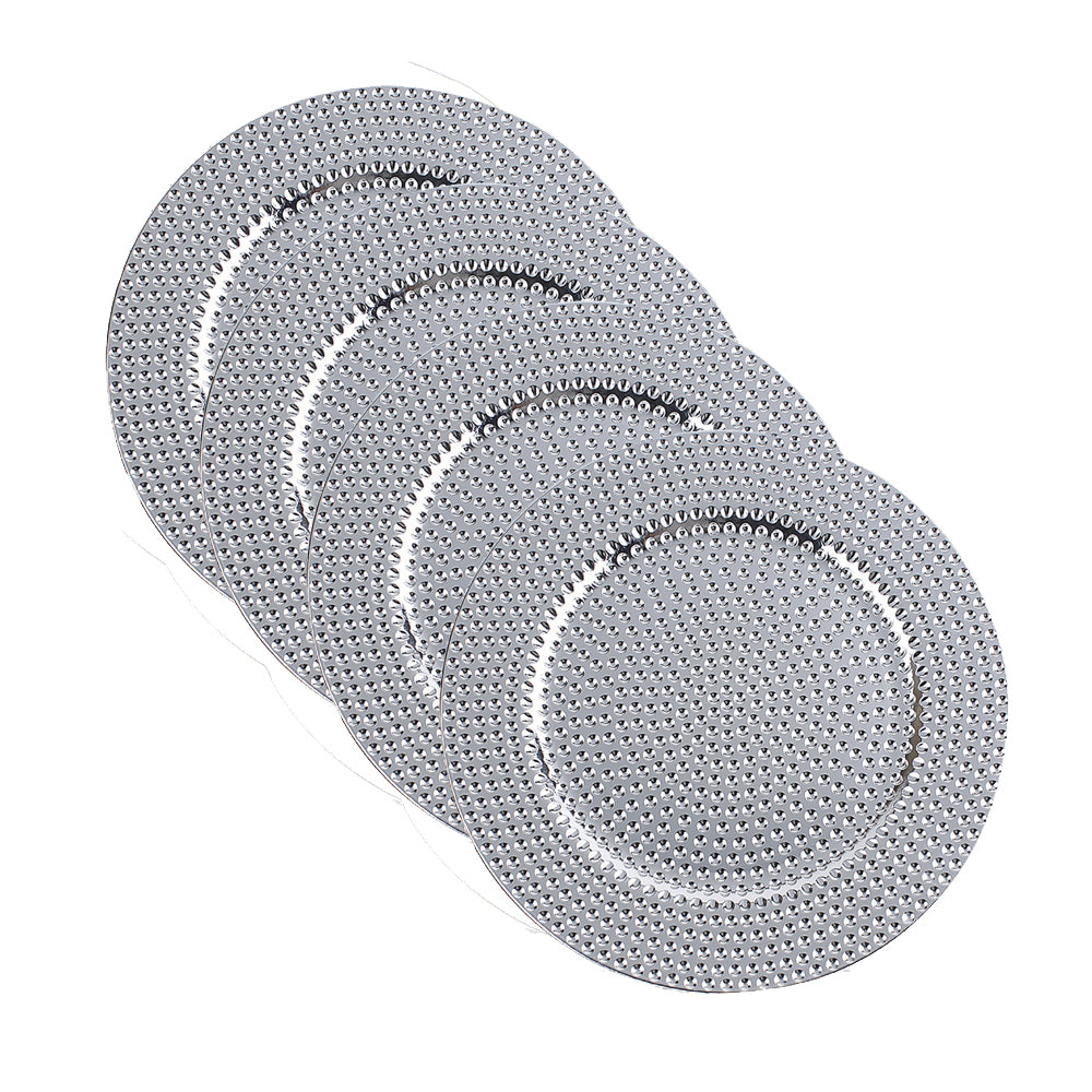 Round Plastic Charger Plate With Electroplating Finish,Silver,Set of 4