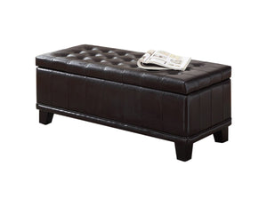 Bonded Leather Storage Ottoman With Blocked Feet, Brown