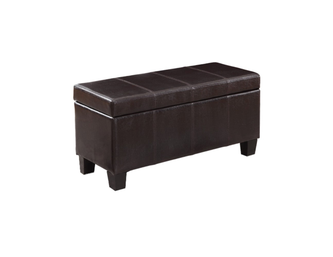 Bonded Leather Storage Ottoman With Block Feet, Brown